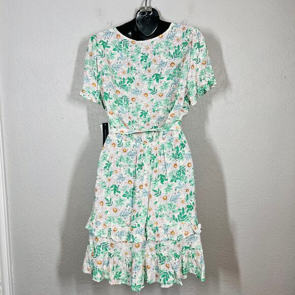 NEW! As U Wish Floral Wrap Dress Casual Print Cap Sleeve V Neck Spring - L - Picture 4 of 5